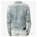 Jaket pengebom denim adat yang dibasuh poket mens denim